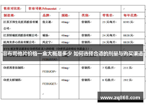 非布司他片价格一盒大概是多少 如何选择合适的剂量与购买渠道